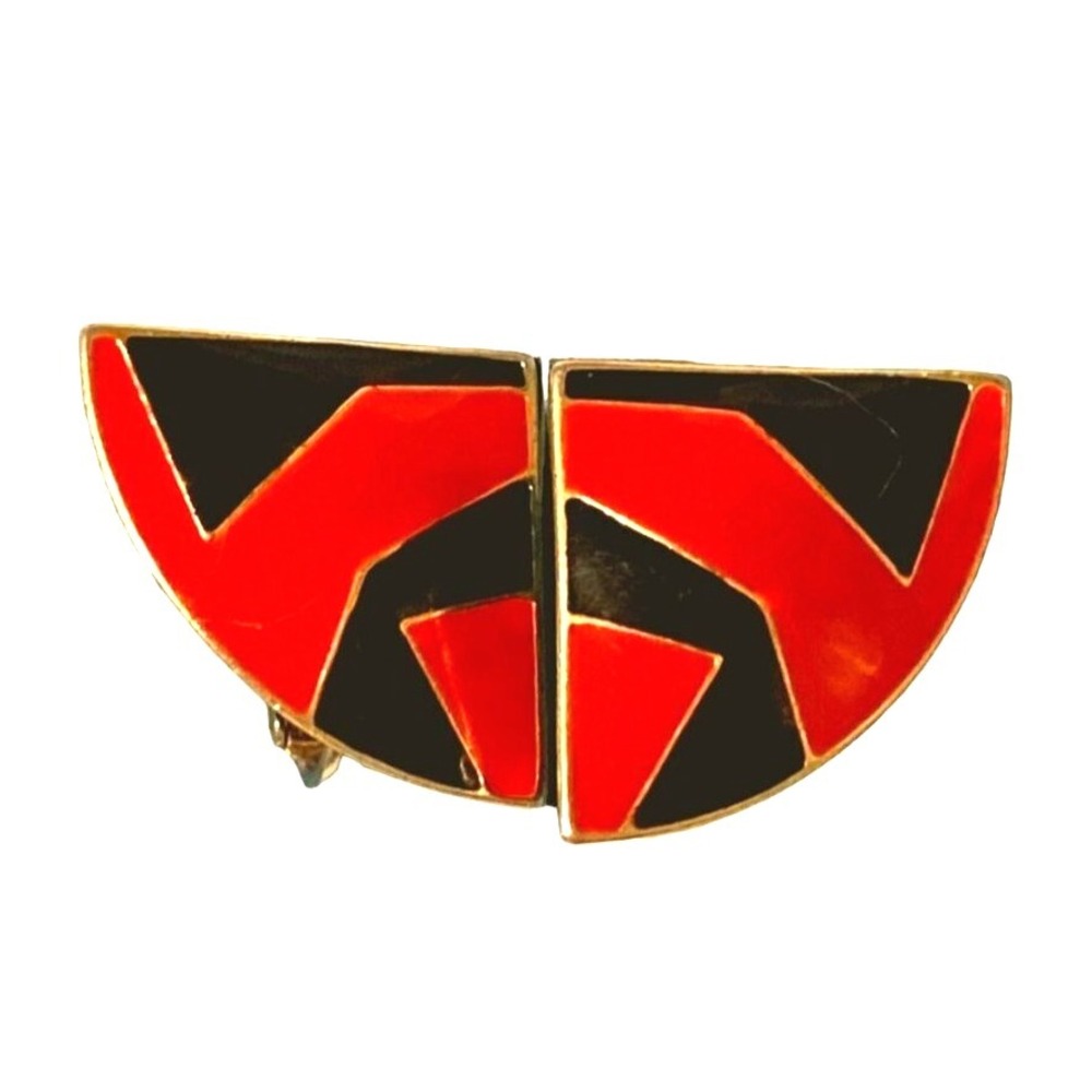 Geometric Western Aztek inspired‎ red black enamel clip on earrings women OS